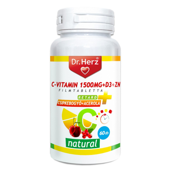 Dr. Herz C-vitamin 1500mg+D3+Zn tabletta csipkebogyóval és acerola kivonattal 60 db  (Lejárati idő: 2024/04)