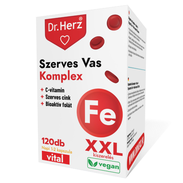 DR Herz Szerves Vas komplex+C-vitamin+Szerves Cink+Folát 120db kapszula doboz XXL